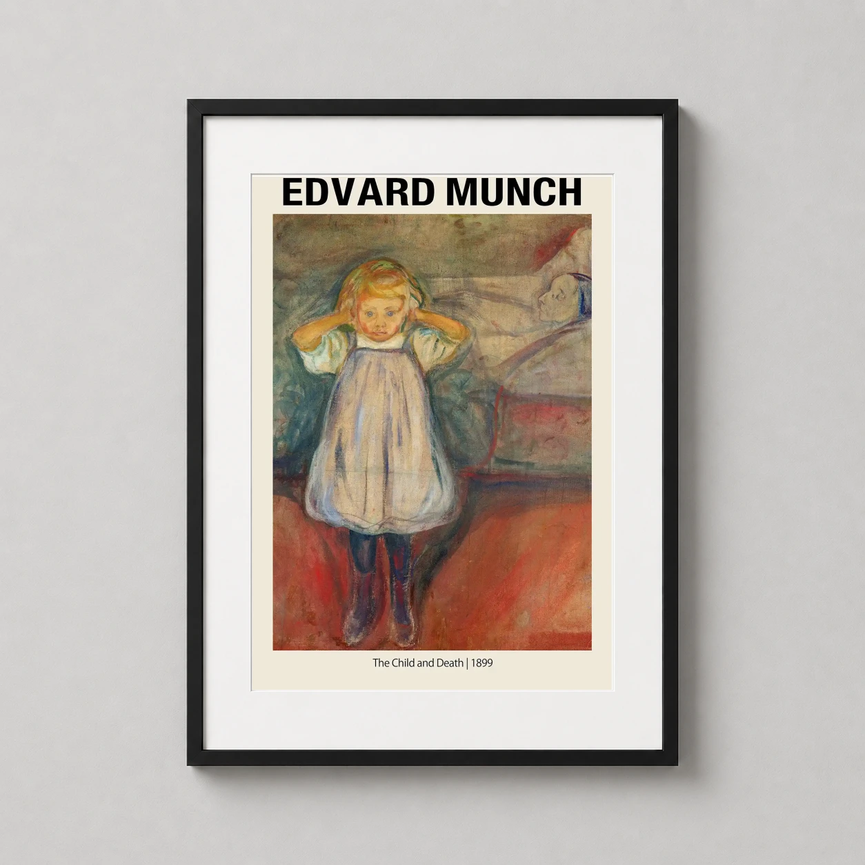 Edvard Munch Child Death — this Edvard Munch art print depicts a young girl pressing hands to her