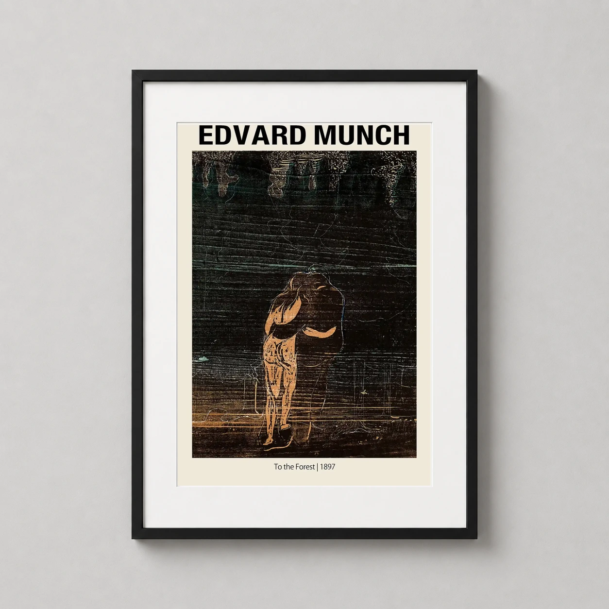Edvard Munch Forest 1897 — intimate woodcut by Edvard Munch featuring a couple embracing amidst