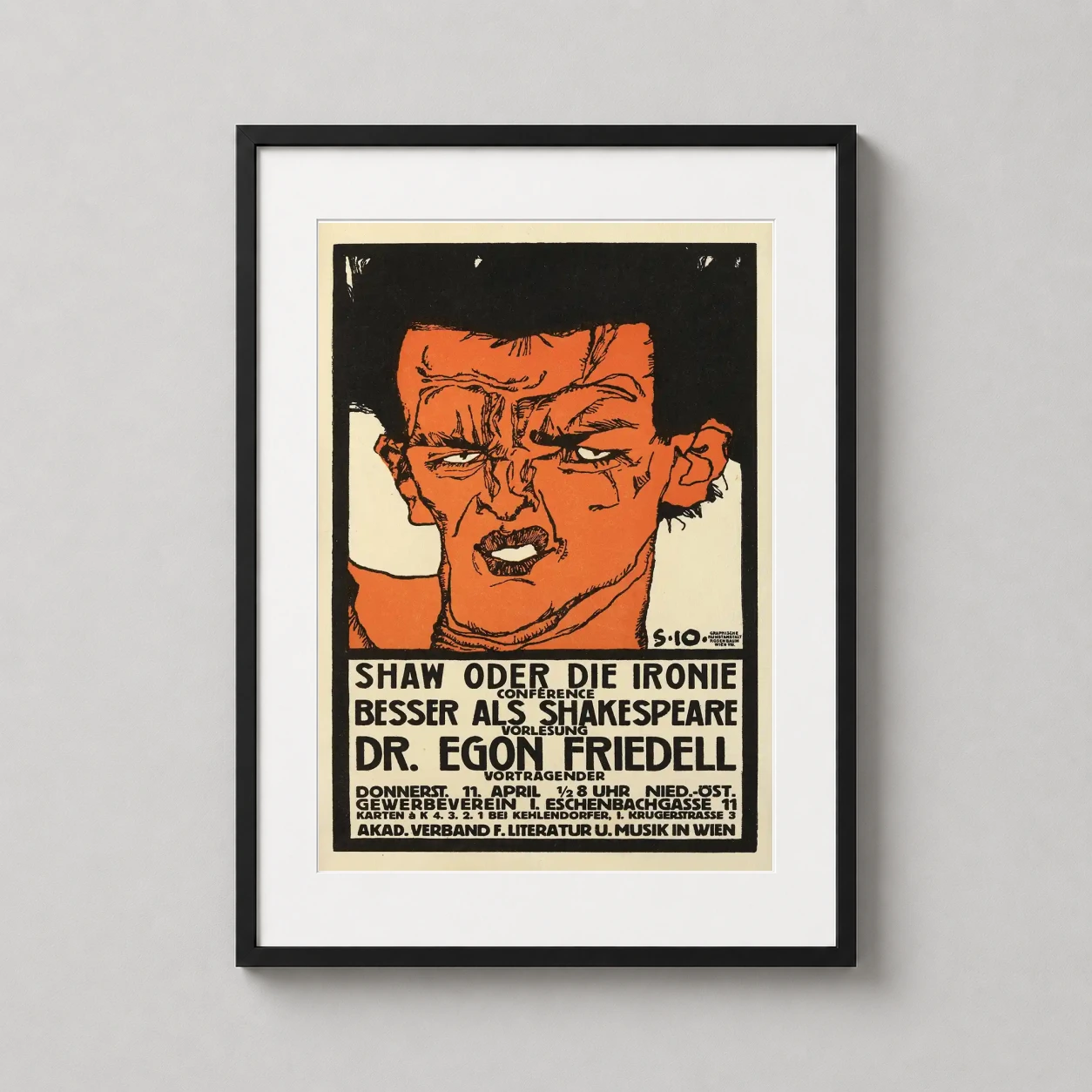 Egon Schiele Egon Friedell — 1910 Egon Schiele expressionist advertisement featuring a bold orange