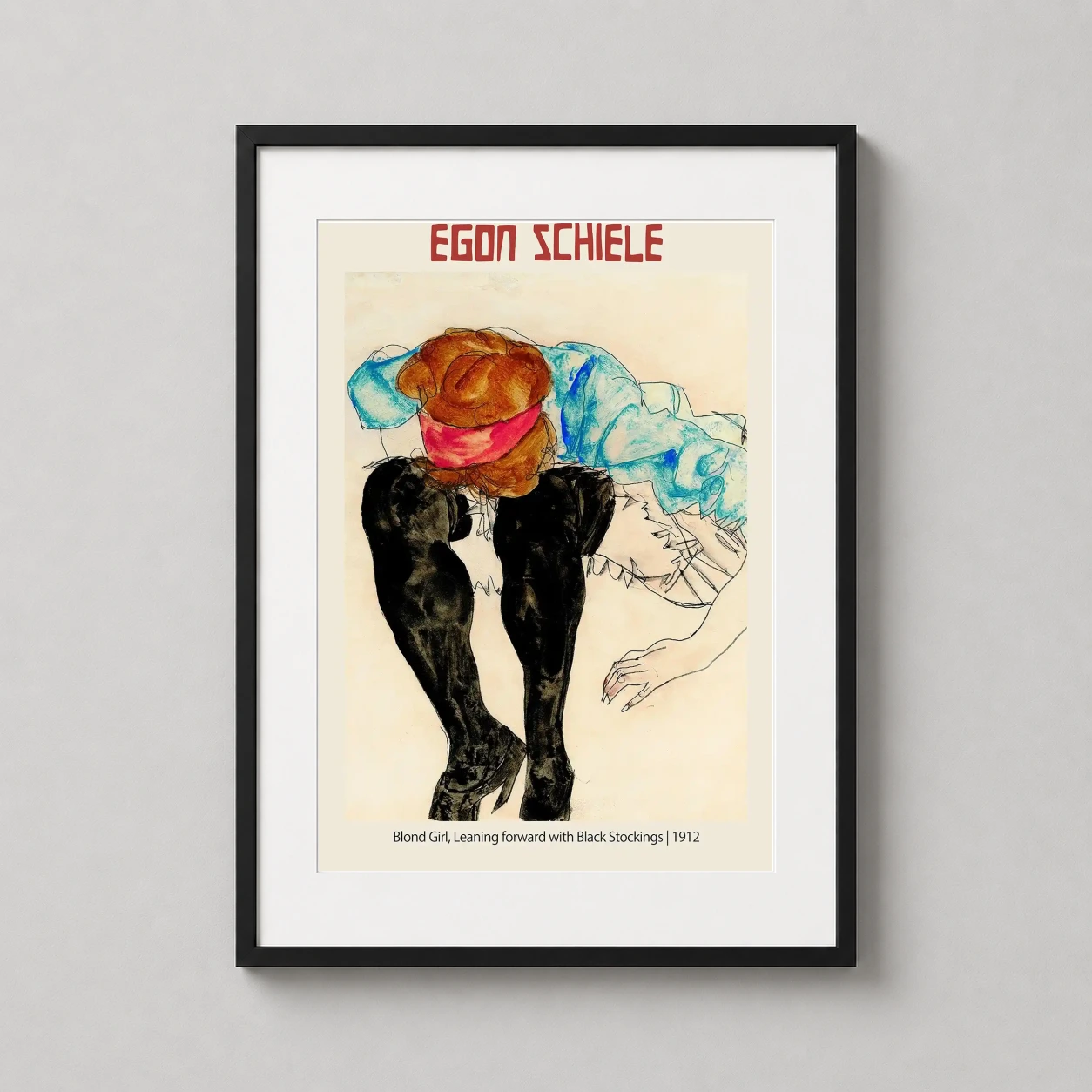 Egon Schiele — egon Schiele portrait featuring a girl with black stockings and a blue