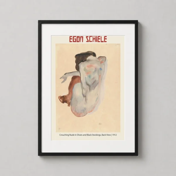 Egon Schiele Crouching Nude in Shoes & Black Stockings Art Print