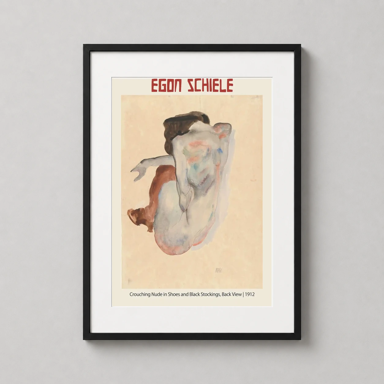 Egon Schiele Crouching Nude — raw 1912 expressionist work by Egon Schiele featuring a crouching
