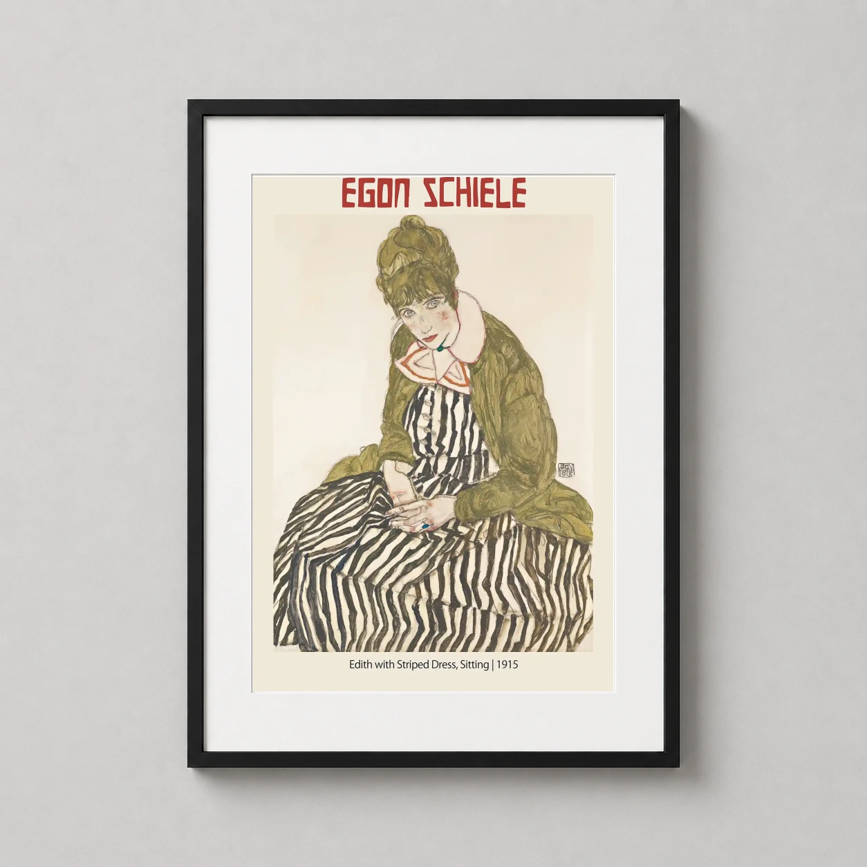 Egon Schiele Edith Striped — fine art print of Egon Schiele’s 1915 portrait Edith with Striped