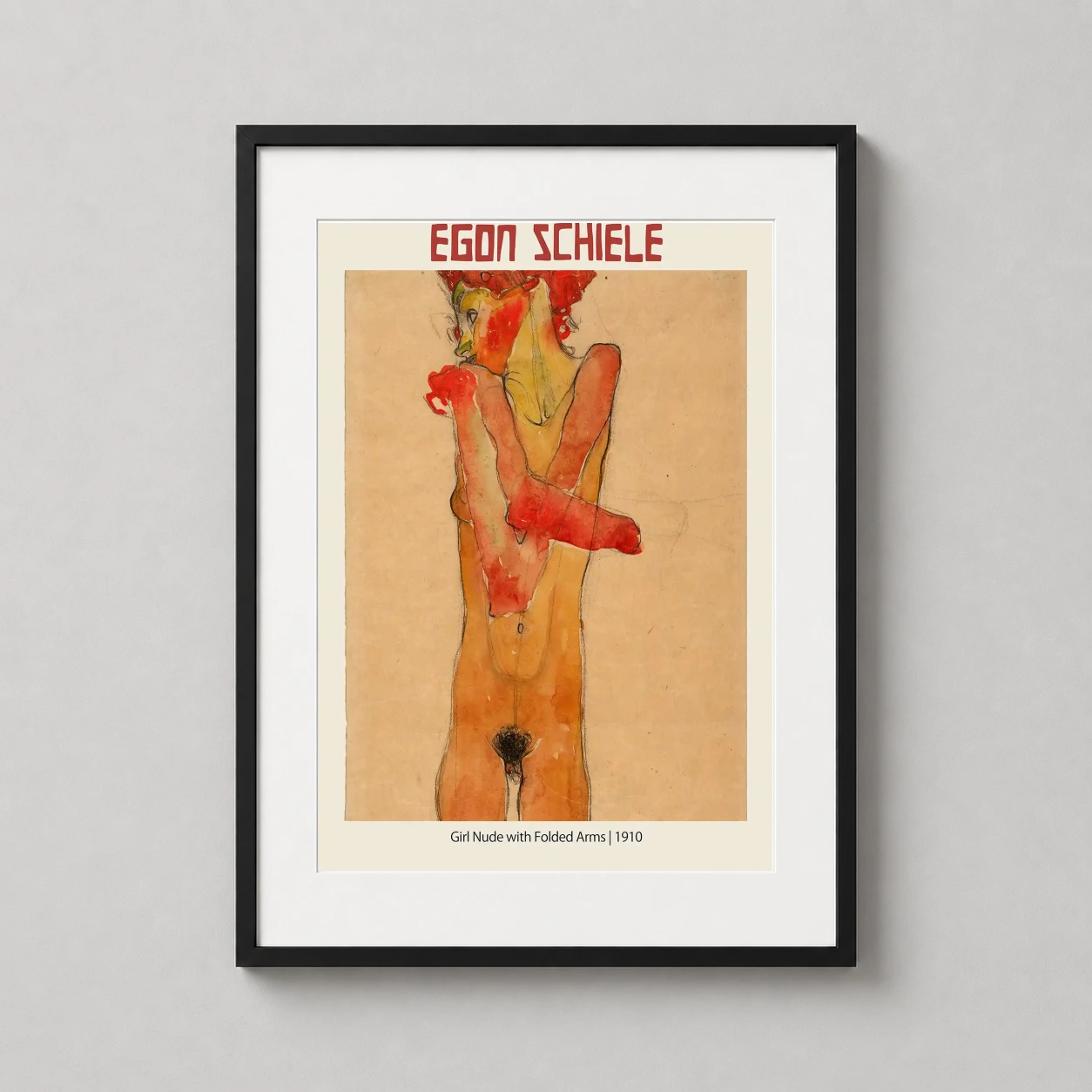 Egon Schiele Girl Nude — raw expressionist art print by Egon Schiele from 1910 featuring a nude