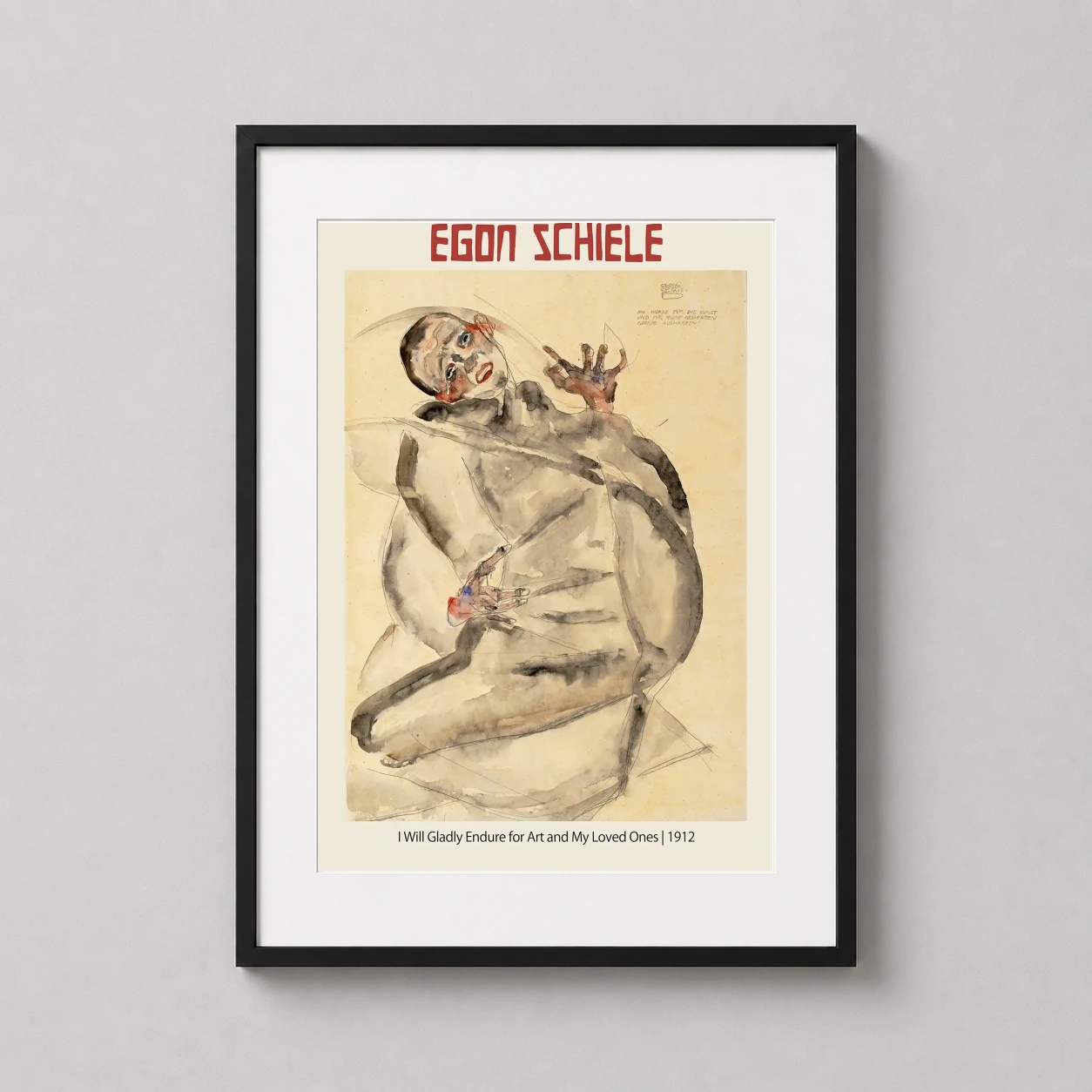 Egon Schiele I Will — raw expressionist self-portrait by Egon Schiele from 1912 featuring a
