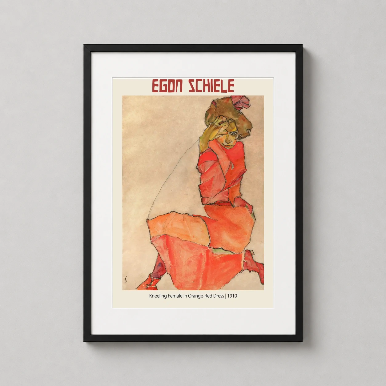 Kneeling Female Dress Egon — this 1910 Expressionist study features a woman in a saturated