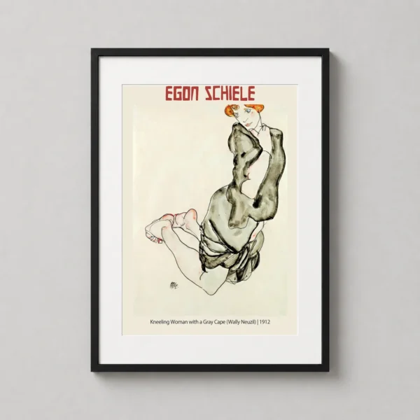 Kneeling Woman with a Gray Cape, Egon Schiele Wally Neuzil Art Print