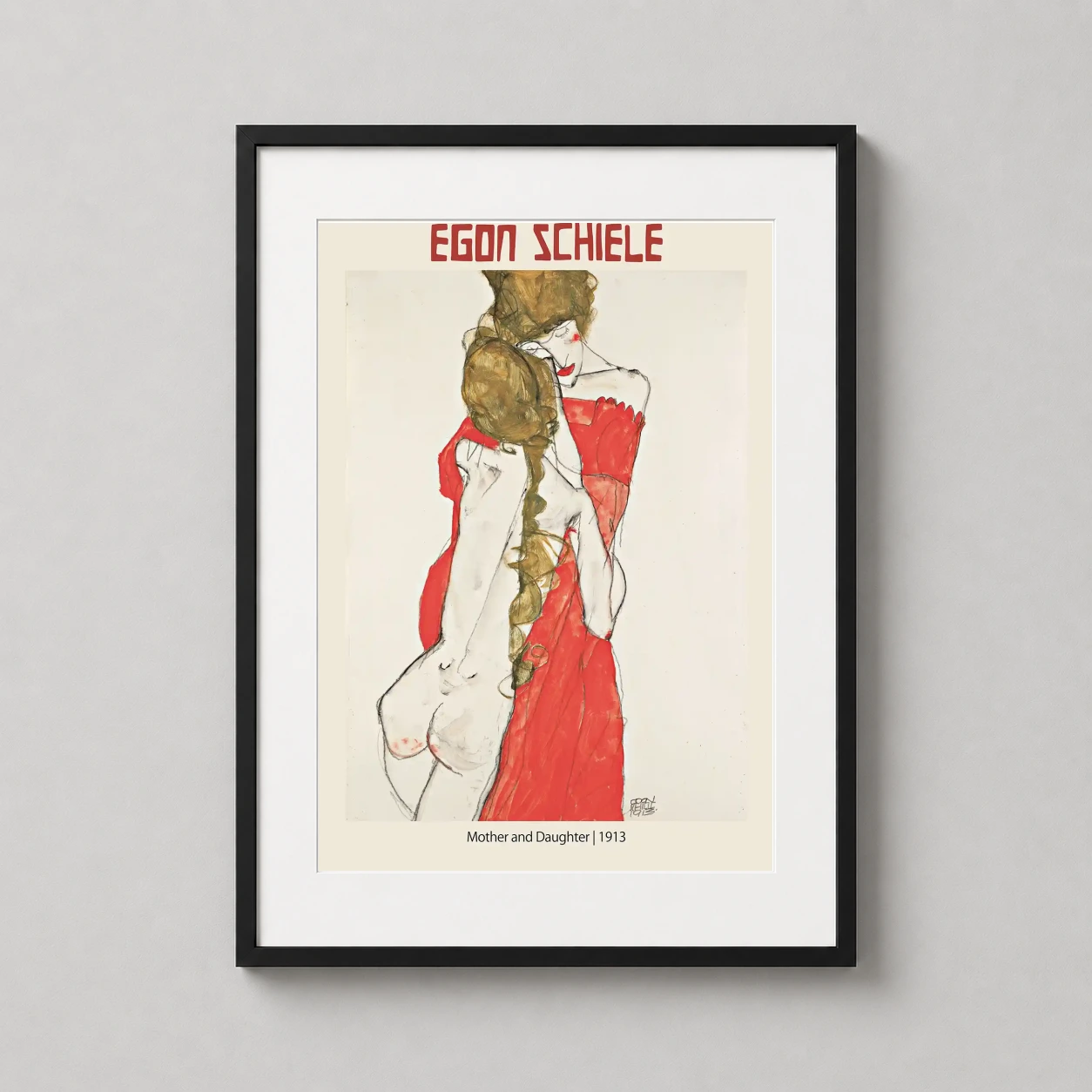 Egon Schiele Mother Daughter — intimate 1913 Schiele drawing featuring a mother and daughter in a