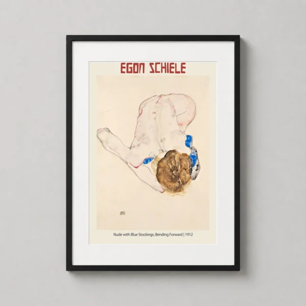 Egon Schiele Nude with Blue Stockings Bending Forward Art Print
