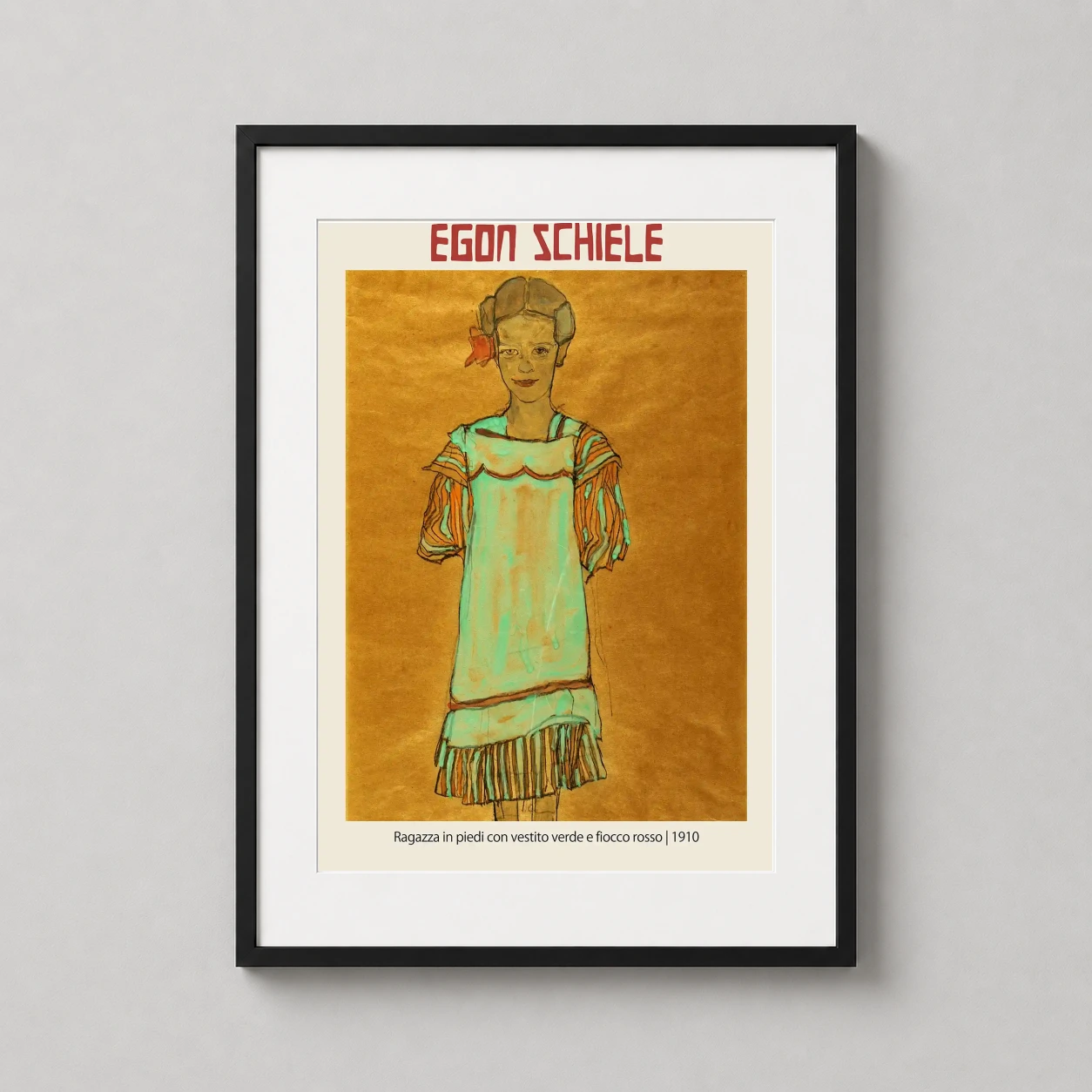 Egon Schiele Ragazza Piedi — 1910 Schiele portrait featuring a young girl in a pale green dress with