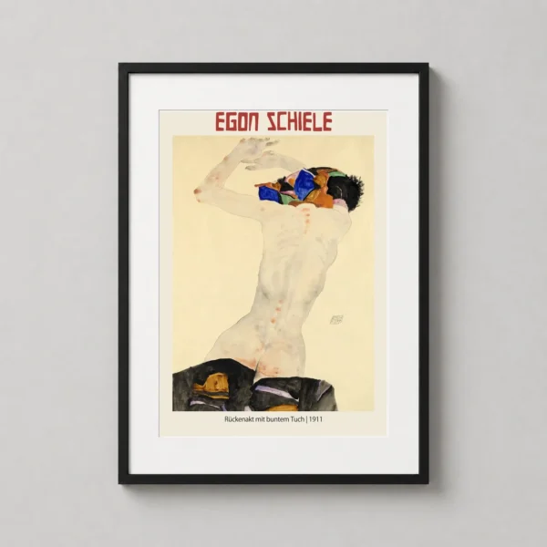 Egon Schiele Rückenakt mit buntem Tuch 1911 Expressionist Art Print