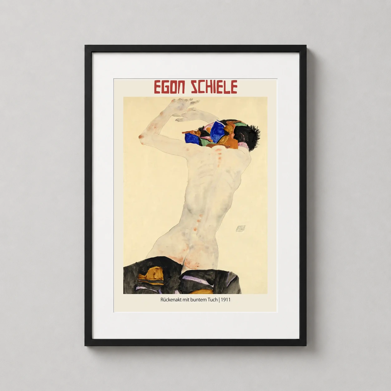 Egon Schiele Rückenakt Mit — 1911 Schiele expressionist study featuring a nude female form from