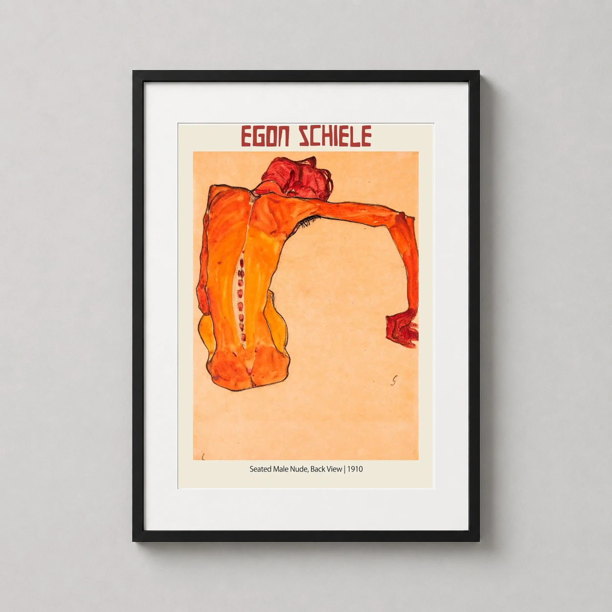 Egon Schiele Seated Male — this expressionist print features Schiele's 1910 study of a seated male