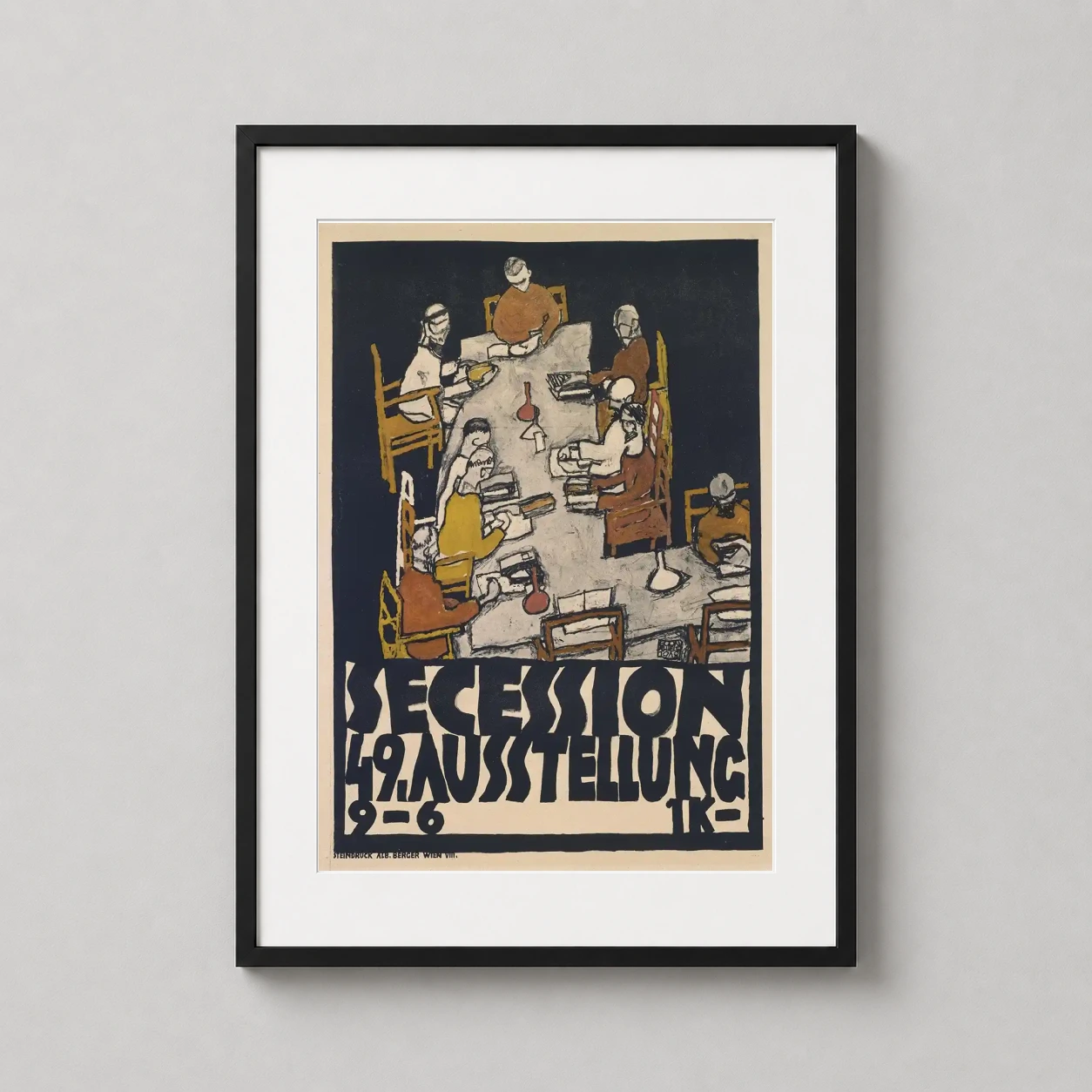 Egon Schiele Secession 49th — 1918 exhibition poster by Egon Schiele featuring seated figures at a