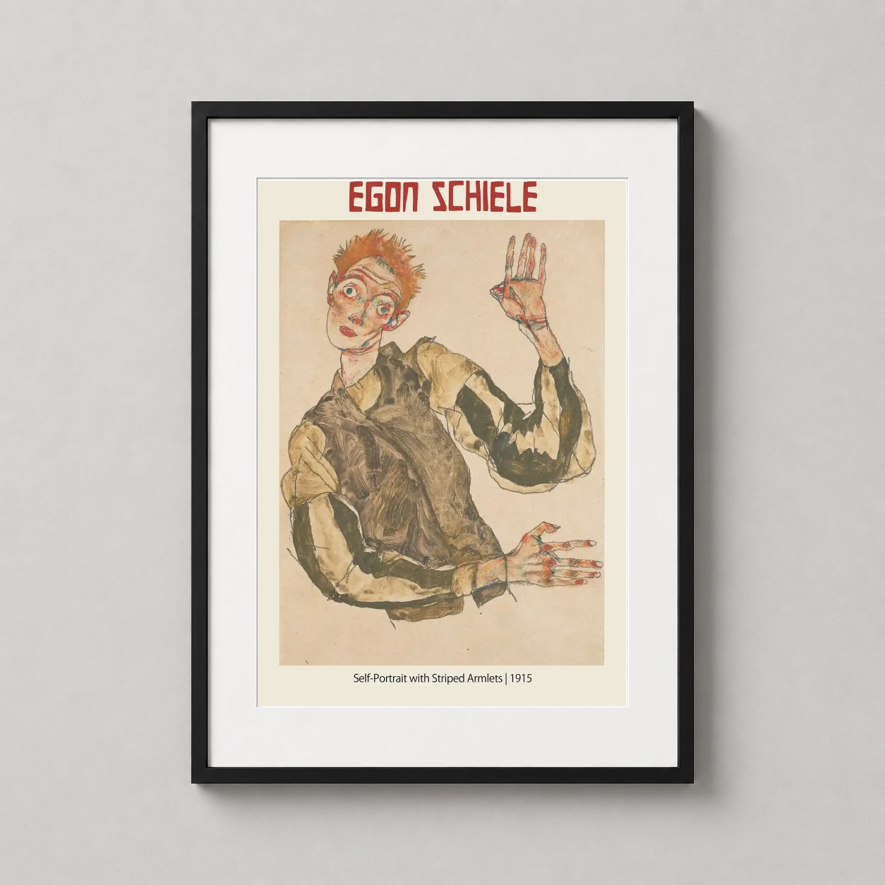 Egon Schiele Self-portrait Striped — raw expressionist self-portrait by Egon Schiele featuring a figure with
