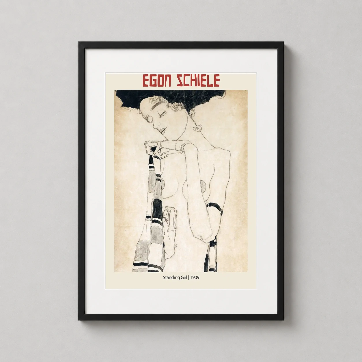 Egon Schiele Standing Girl — intimate expressionist sketch of a standing female figure with dark