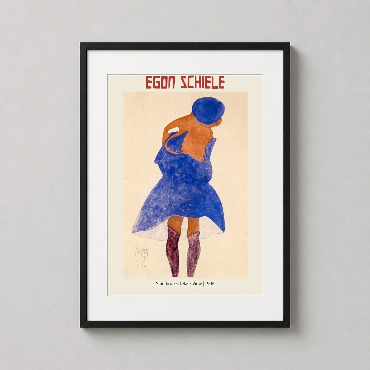 Egon Schiele Standing Girl — this Egon Schiele expressionist study features a girl in a vibrant blue