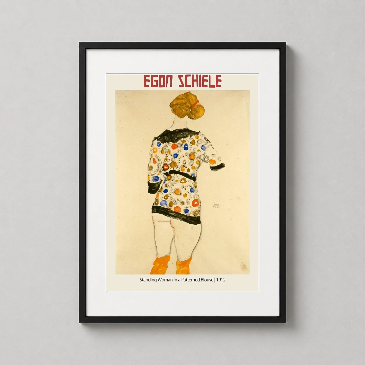 Standing Woman Patterned Blouse — this 1912 Expressionist study features a woman in a vibrant