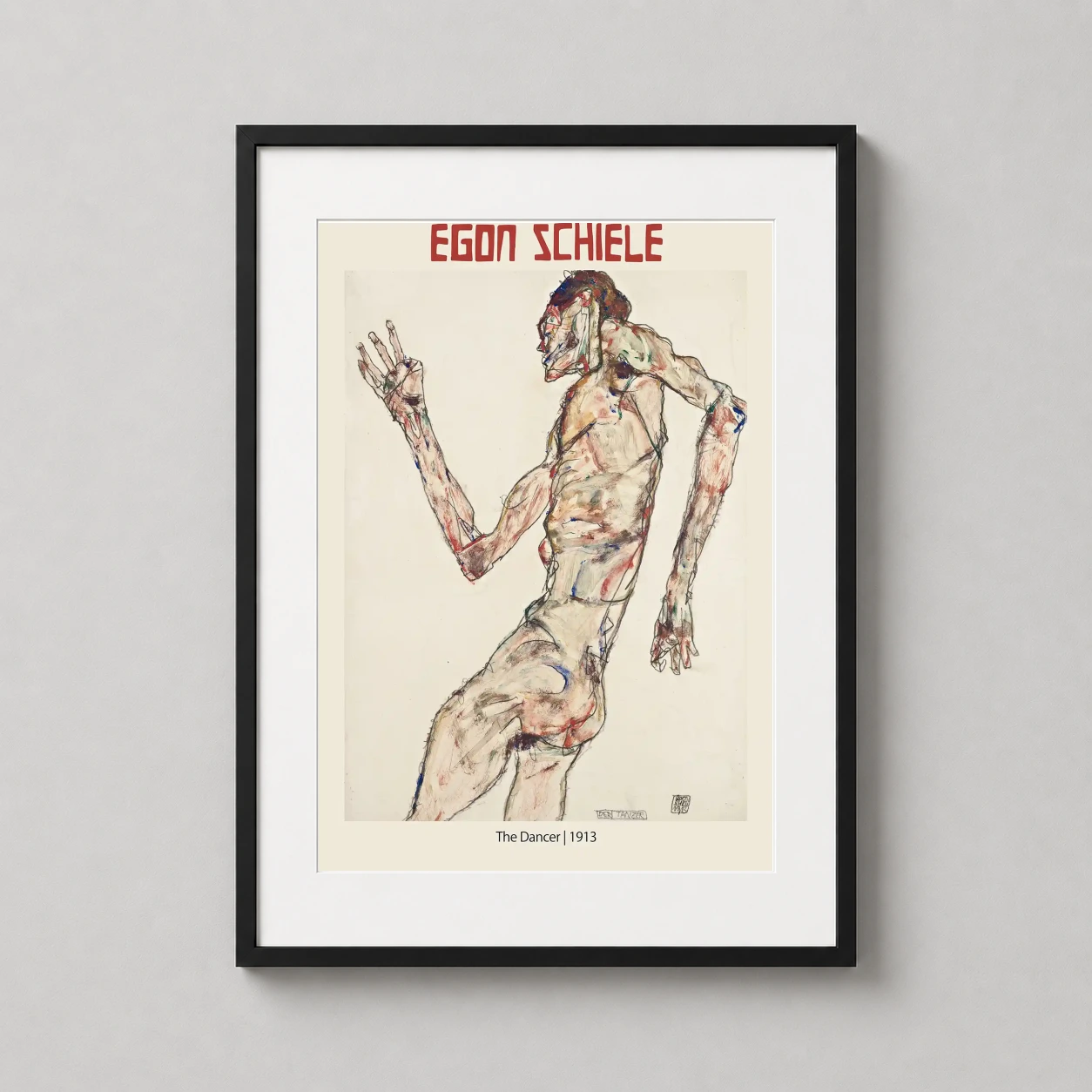 Egon Schiele Dancer Der — raw, sketch-like depiction of a distorted male figure in motion