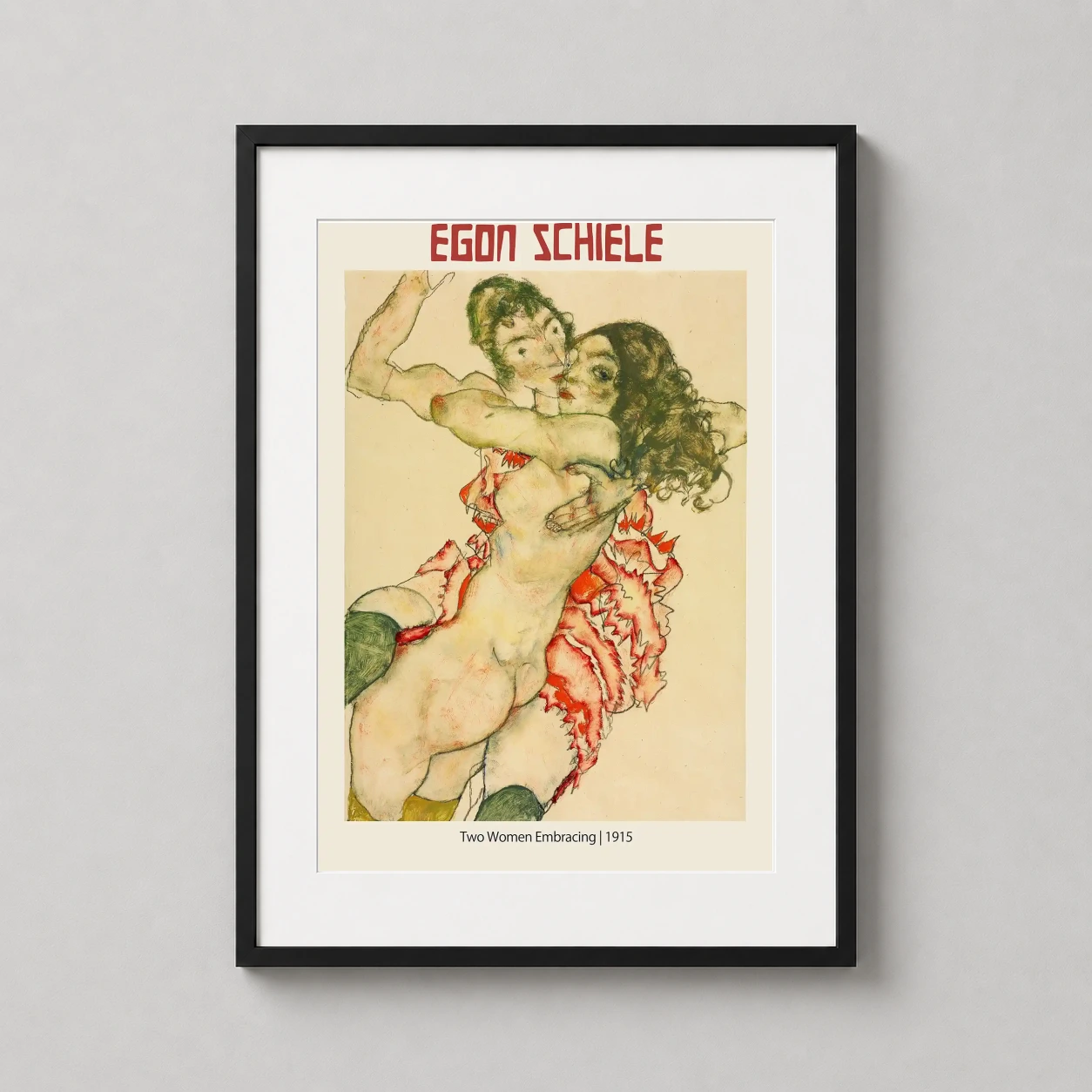 Egon Schiele Two Women — this 1915 Egon Schiele art print depicts two figures in a raw, intimate