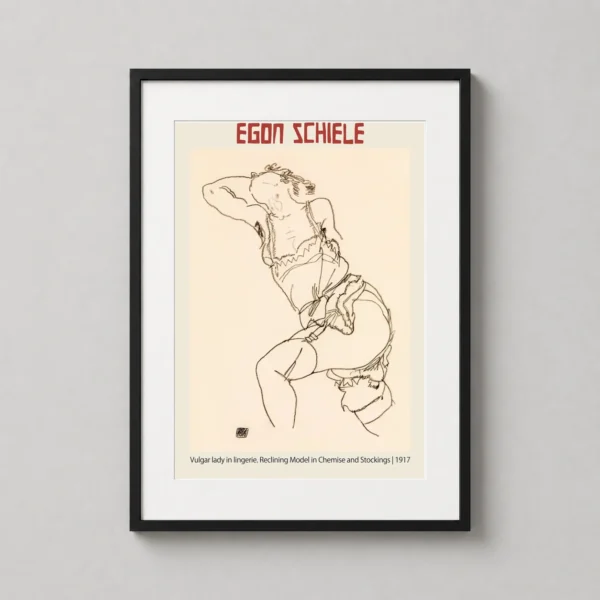 Egon Schiele, Reclining Model in Chemise and Stockings Art Print