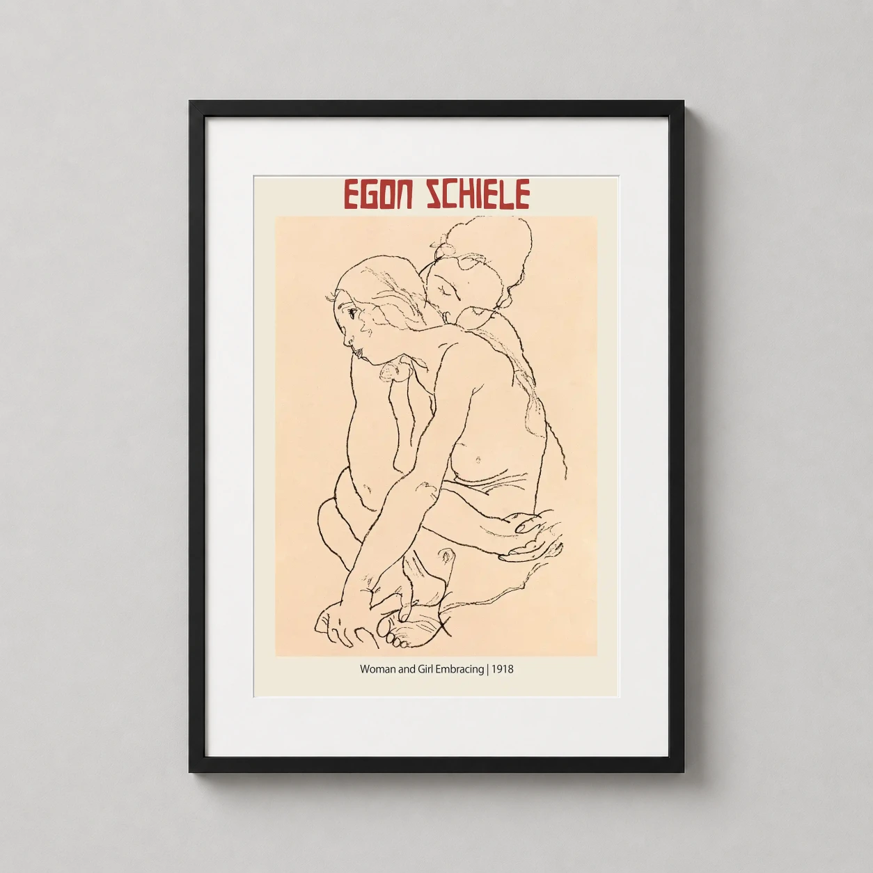 Egon Schiele Woman Girl — intimate 1918 line drawing by Egon Schiele featuring a woman and girl
