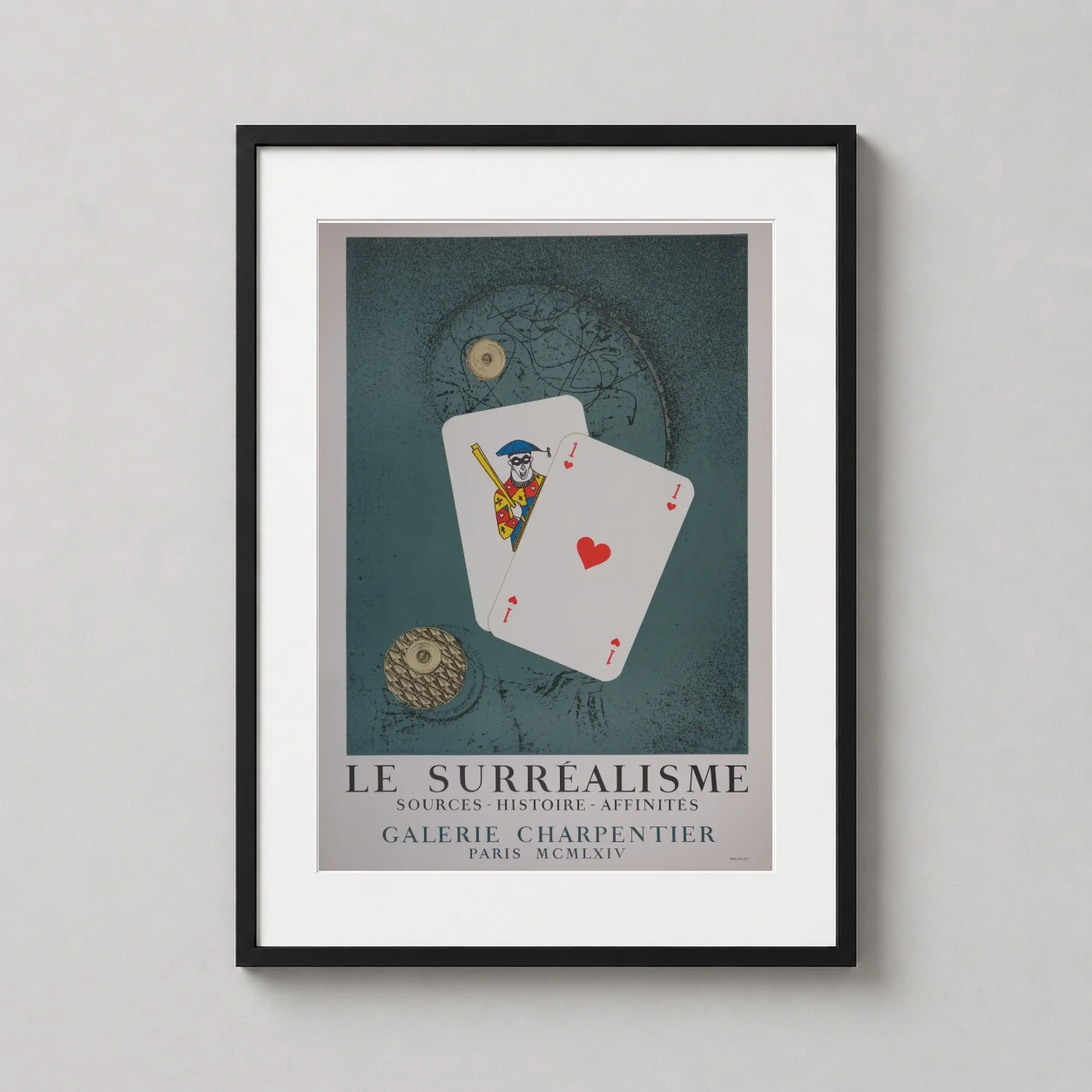 Max Ernst Surrealisme Galerie — vintage Max Ernst surrealist exhibition poster featuring playing cards