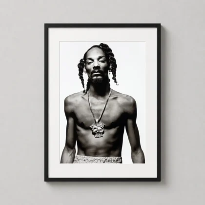 Snoop Dogg Portrait – Black-and-White Celebrity photography print for gallery wall display by MerchFuse