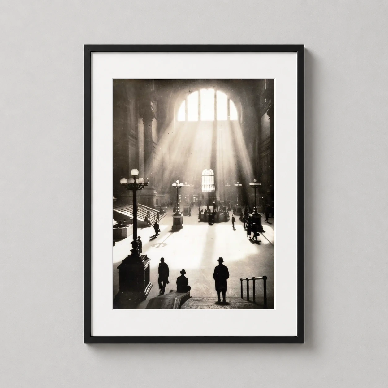 Penn Station Sunbeams York Photo — dramatic black and white vintage photograph of New York's old Penn