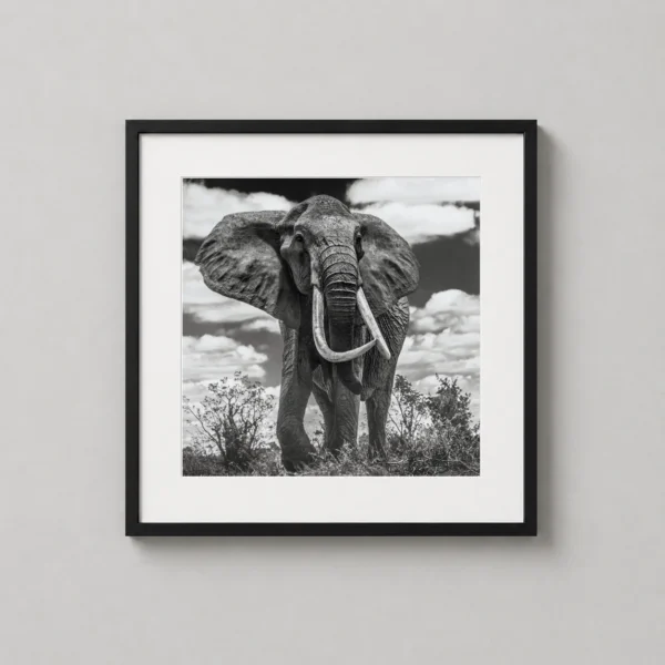 Tsavo Elephant Dramatic Black and White Wildlife Photography Print