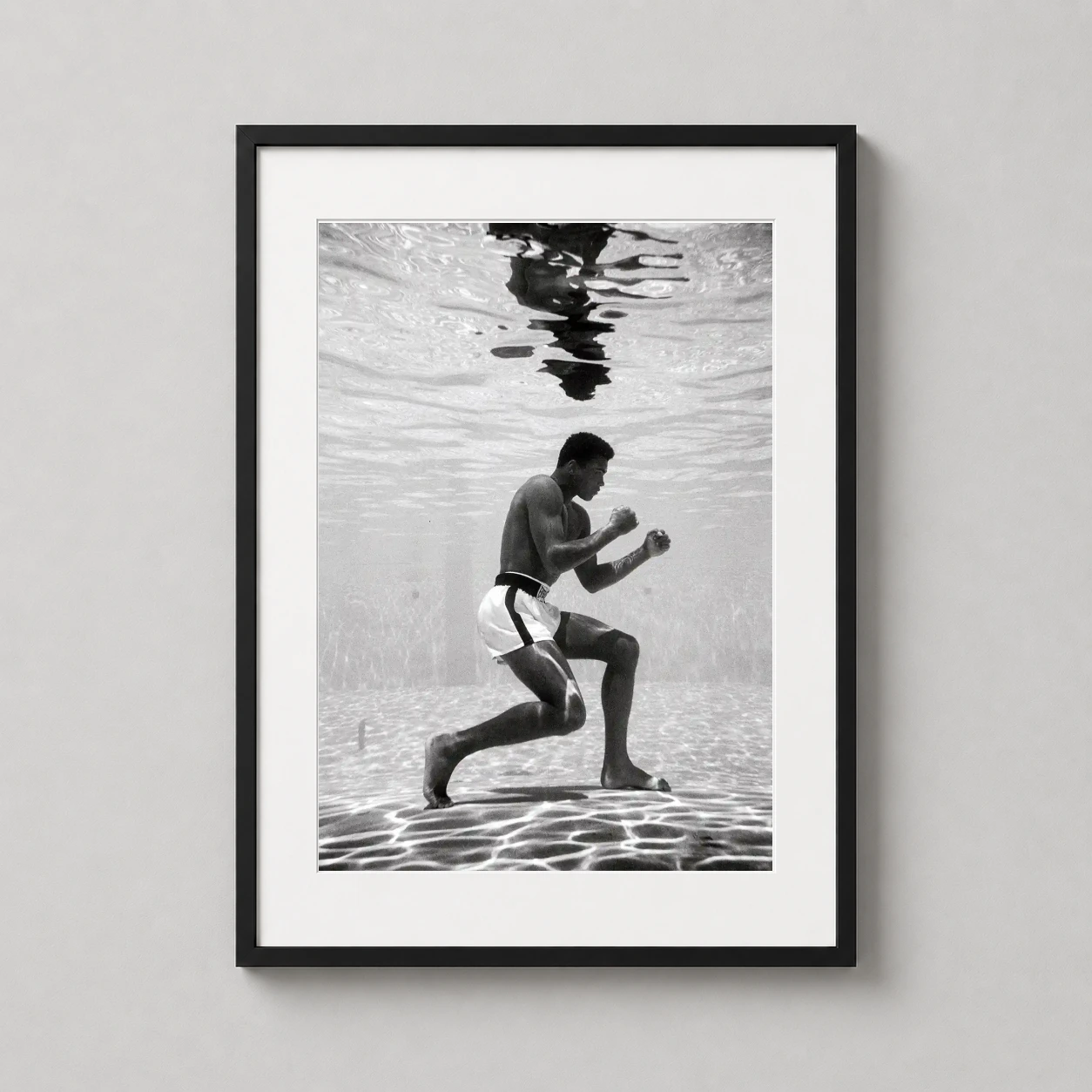Muhammad Ali Underwater Training — iconic 1961 black and white photograph of Muhammad Ali practicing his
