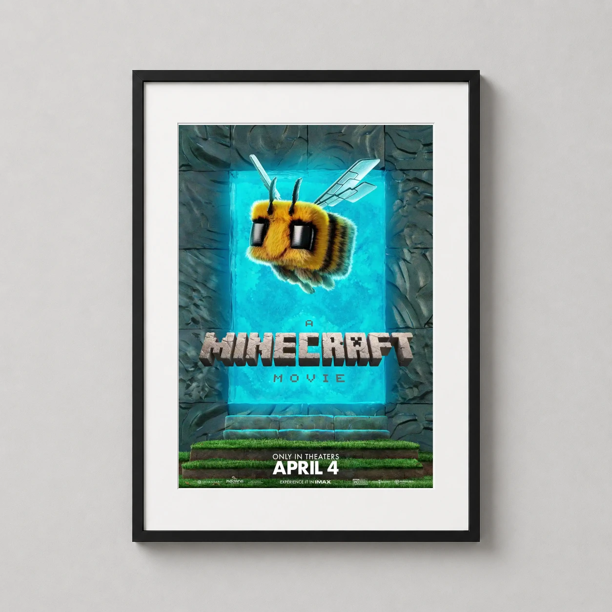 Minecraft Movie Fuzzy Bee — vibrant cinematic poster featuring a textured, fuzzy yellow and black