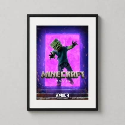 A Minecraft Movie Poster | Zombie Emerging from Glowing Nether Portal Art framed wall art mockup