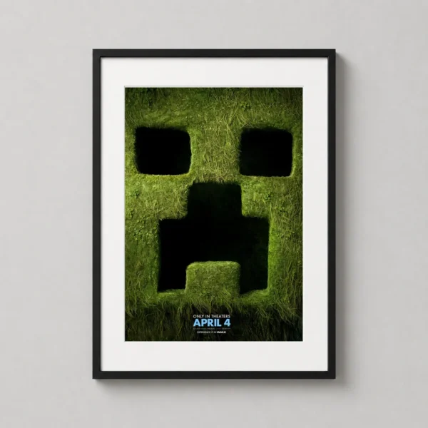 A Minecraft Movie 2025 Realistic Mossy Creeper Face Movie Poster