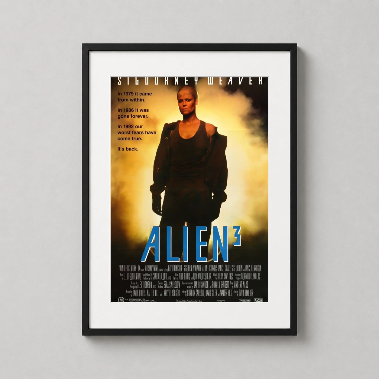 Alien 3 Ellen Ripley — gritty 1992 Alien 3 poster featuring Ellen Ripley with a shaved head