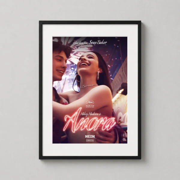 Anora 2024 Movie Sean Baker Palme d'Or Neon Title Movie Poster