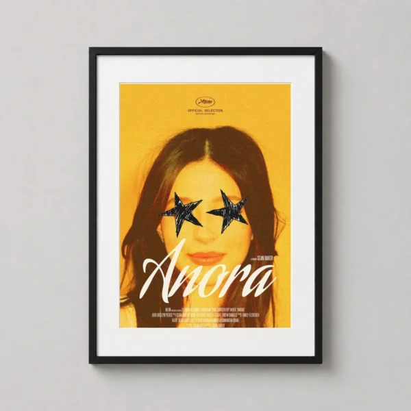 Anora Movie Star Eyes Yellow Aesthetic Indie Film Poster