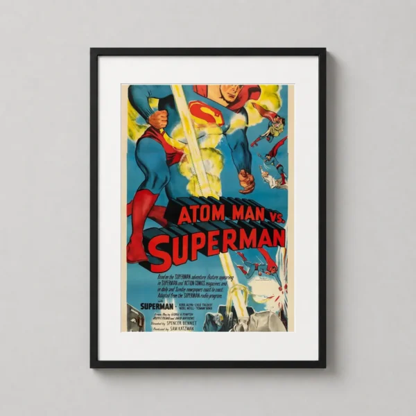 Atom Man vs Superman Vintage 1950s Columbia Serial Art Movie Poster