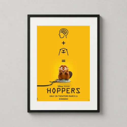 Hoppers Disney Pixar Beaver Minimalist Yellow Movie Poster