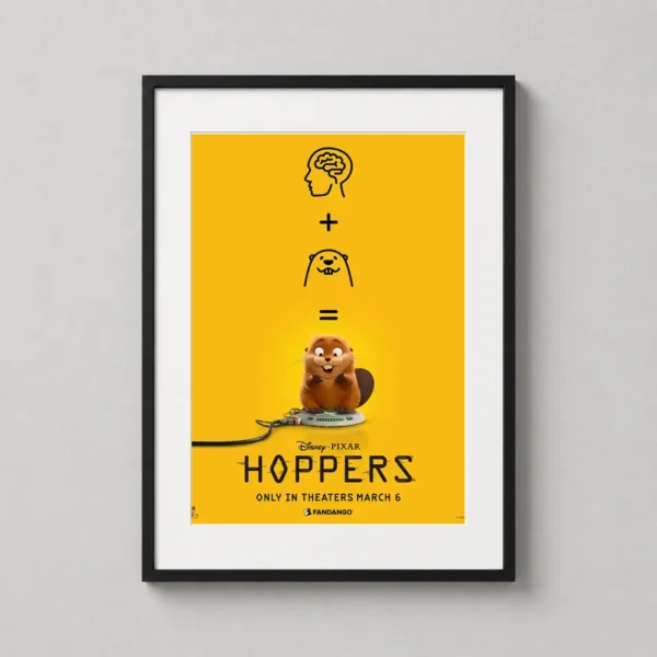 Hoppers Disney Pixar Beaver Minimalist Yellow Movie Poster