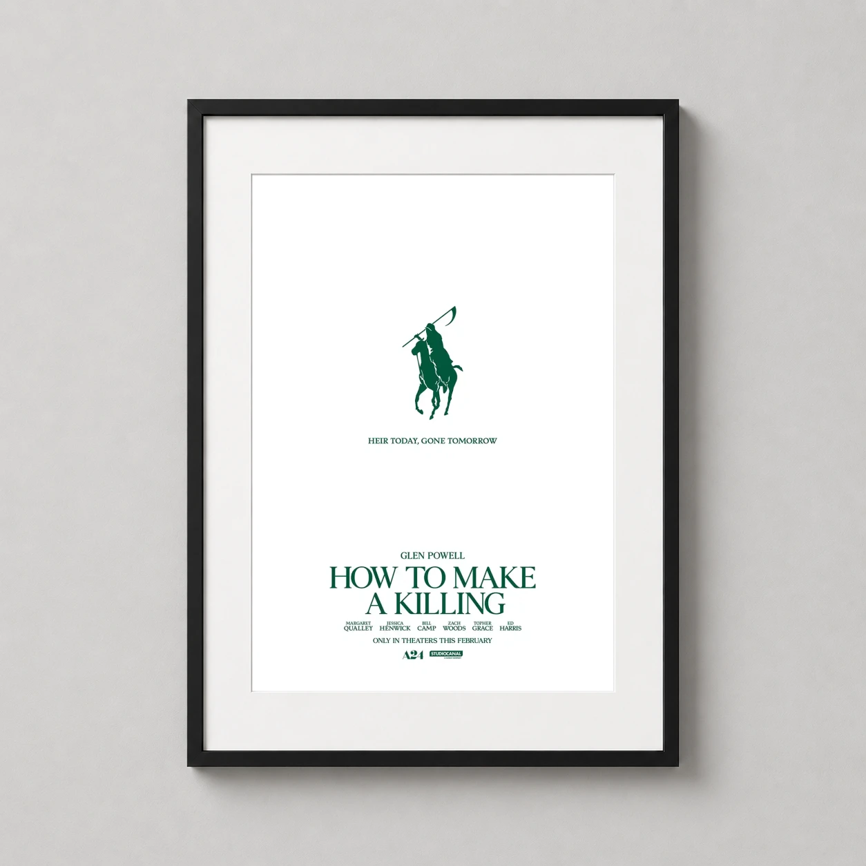 How Make Killing A24 — sharp forest green silhouette of a mounted reaper stands against a
