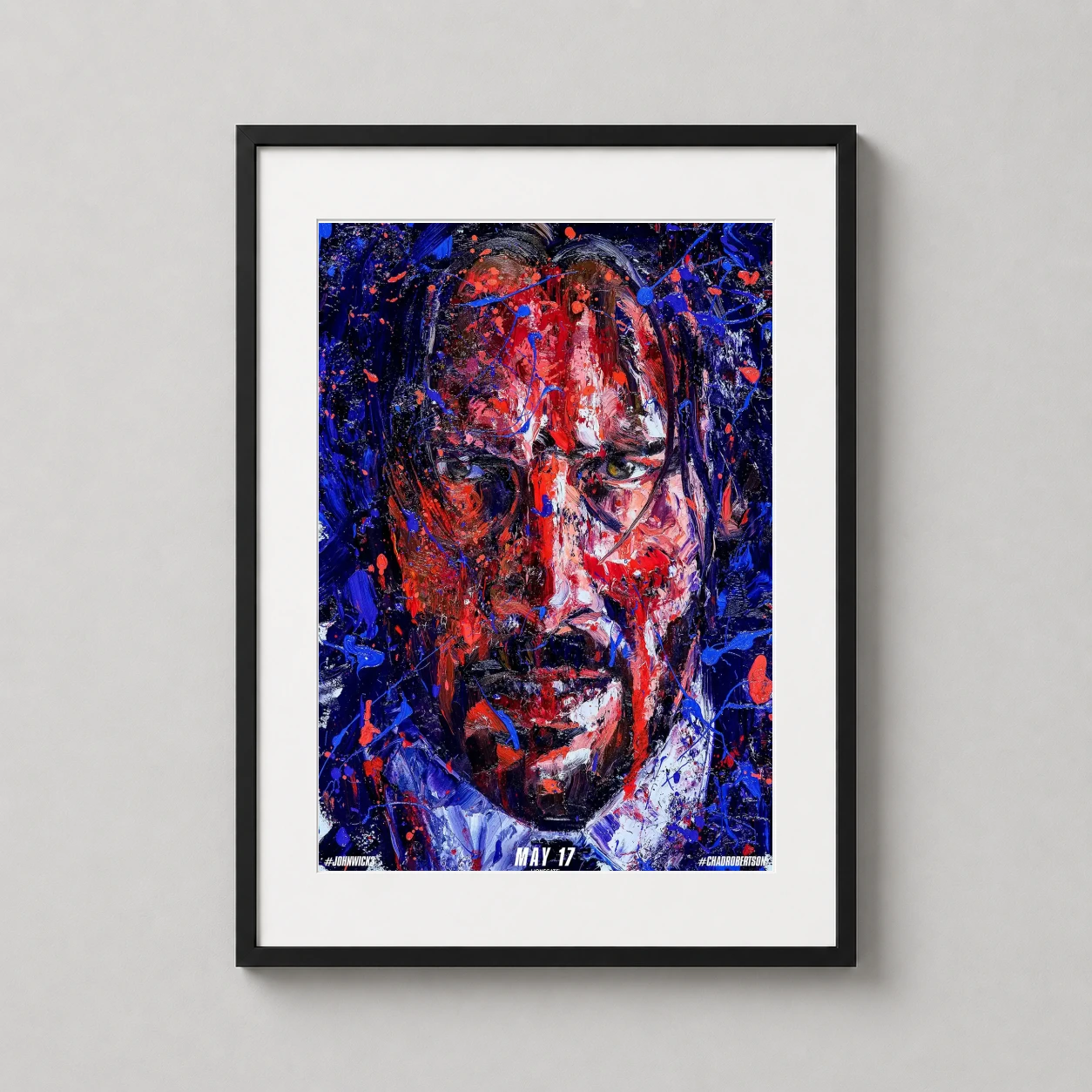 John Wick Chapter 3 — vibrant abstract paint splatter portrait of Keanu Reeves as John Wick