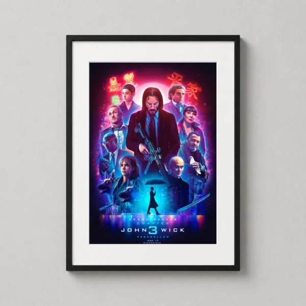 John Wick 3 Parabellum Cyberpunk Neon Ensemble Movie Poster