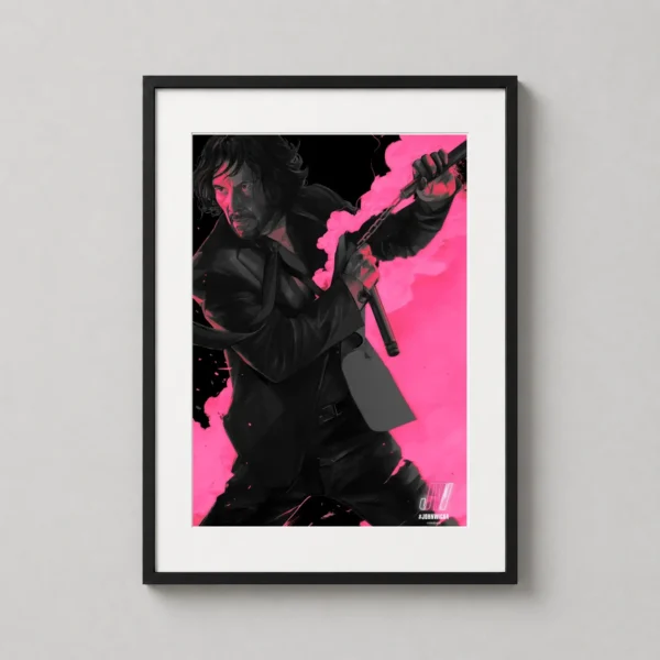 John Wick Chapter 4 Neon Pink Nunchuck Graphic Movie Poster