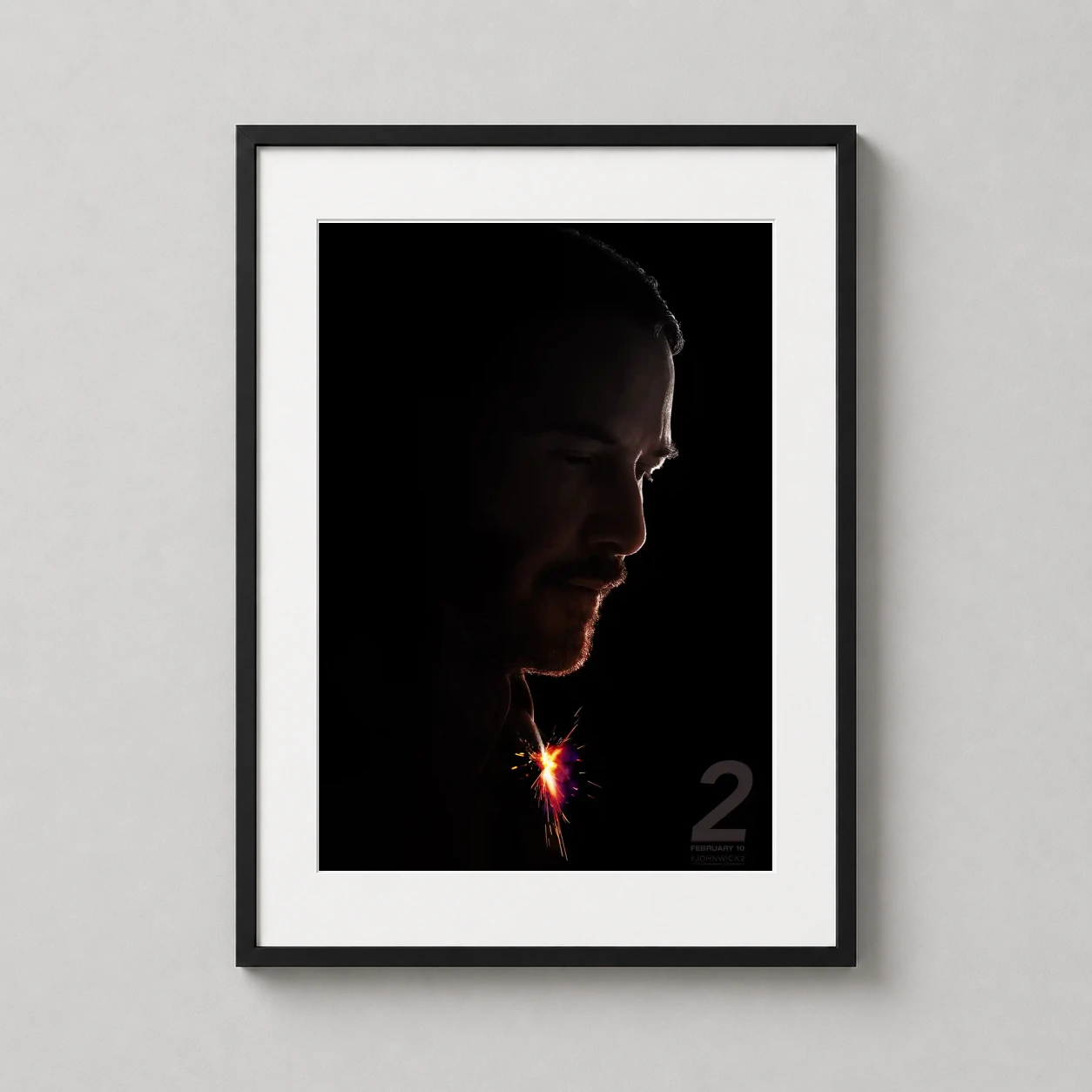 John Wick Chapter 2 — dramatic chiaroscuro profile of John Wick in deep shadow featuring a