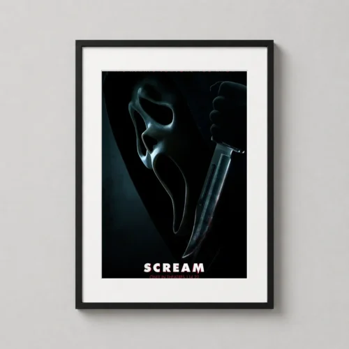 Scream 2022 Ghostface Mask and Hunting Knife Movie Poster