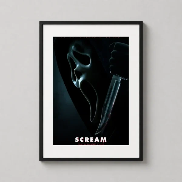 Scream 2022 Ghostface Mask and Hunting Knife Movie Poster