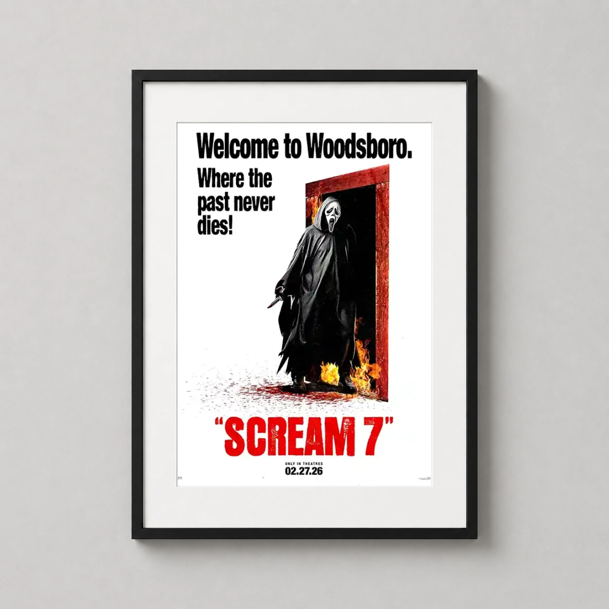 Scream 7 — ghostface emerges from a flaming doorway in this Scream 7 horror movie