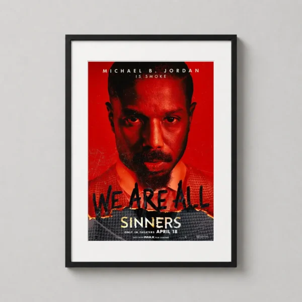 Michael B. Jordan Sinners 2025 Movie Intense Red Key Art Poster