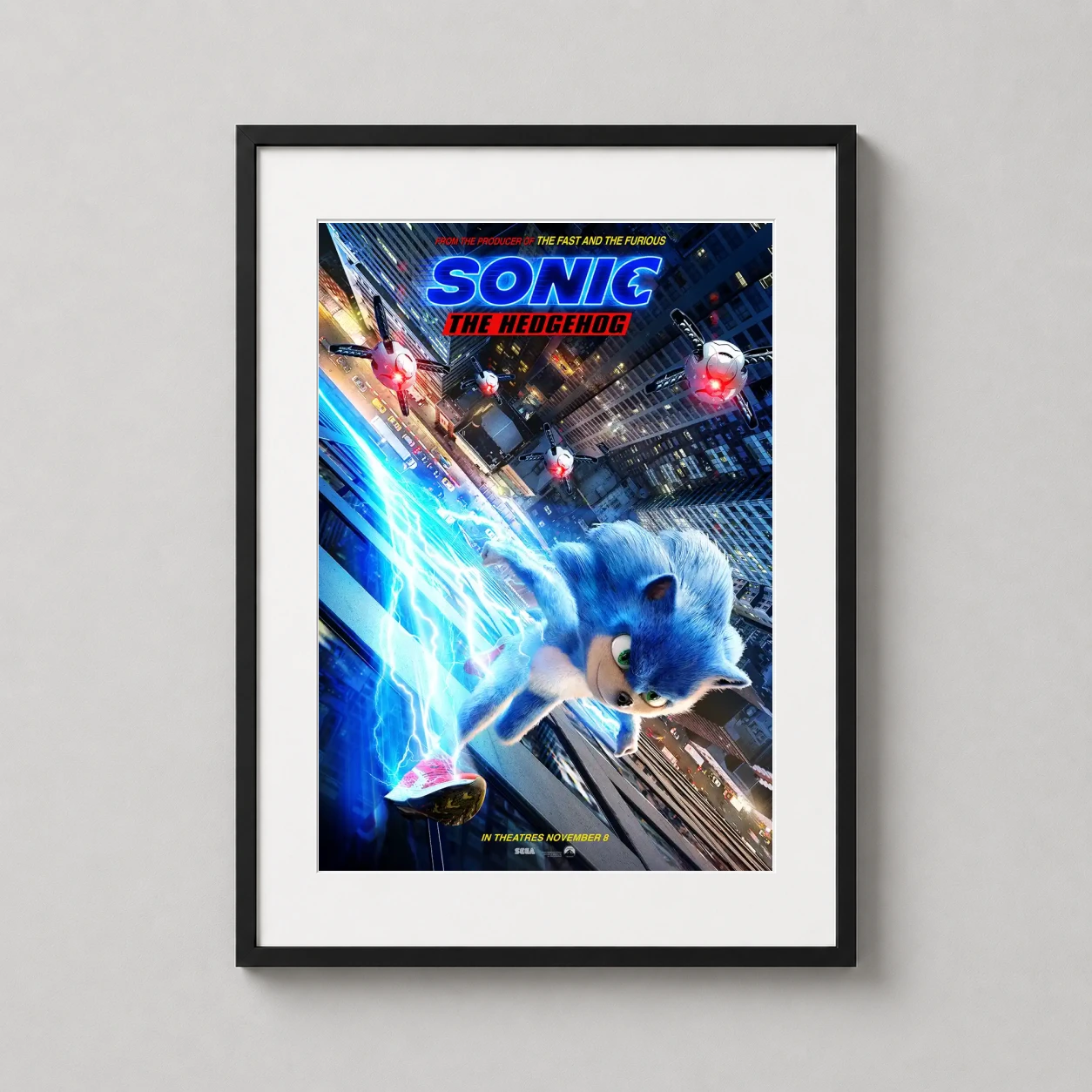 Sonic Hedgehog Skyscraper Sprint — sonic the Hedgehog runs down a glass skyscraper with glowing blue